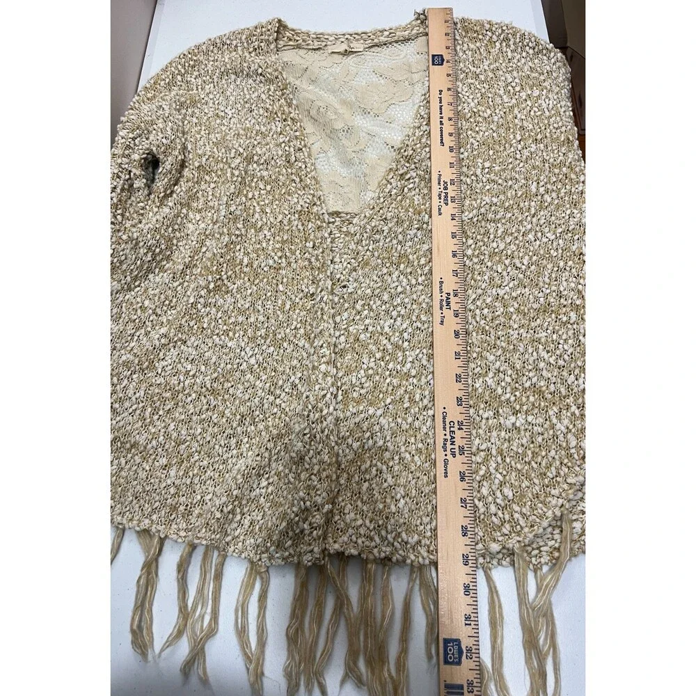 Ryu Women's Tan White Popcorn Long Open Cardigan With Tie Size S / M